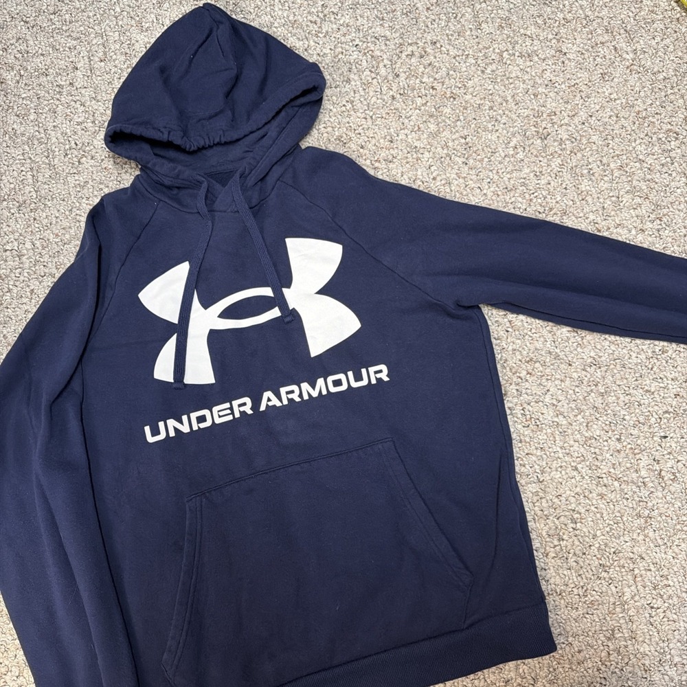 Under Armour Midnight Navy Men's Rival Fleece Big Logo Hoodie Large